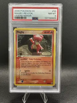 Pokemon EX Legend Maker Magby Reverse Holo 2006 #58/92 PSA 8 - Image 1