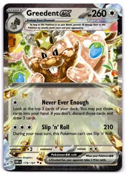 GREEDENT EX 179/197 DOUBLE RARE OBSIDIAN FLAMES POKEMON NEAR MINT - Image 1