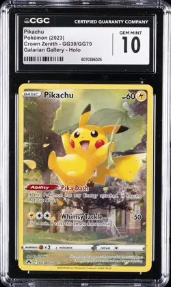 2023 POKEMON CROWN ZENITH GALARIAN GALLERY HOLO PICKACHU CGC 10 GEM MINT - Image 1