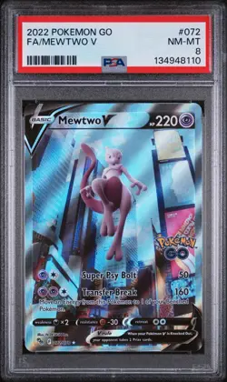 Mewtwo V PSA 8 English Pokemon Go Card Alternate Art 072/078 2022 Full Art - Image 1