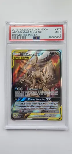 Pokemon Arceus & Dialga & Palkia GX Full Alt Art Cosmic Eclipse 156/236 PSA 9 - Image 1