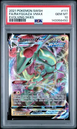 2021 Pokemon Sword & Shield Evolving Skies #111 Fa/Rayquaza Vmax PSA 10 - Image 1