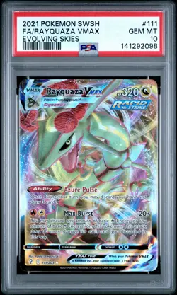 2021 Pokemon Sword & Shield Evolving Skies #111 Fa/Rayquaza Vmax PSA 10 - Image 1
