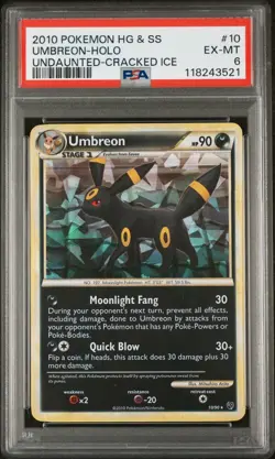 2010 UNDAUNTED POKEMON 10 UMBREON CRACKED ICE PSA 6 GRADED - Image 1