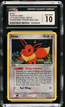 CGC 10 Pokemon Eevee EX Unseen Forces Inverted Reverse Holo Error 2005 #55 - Image 1