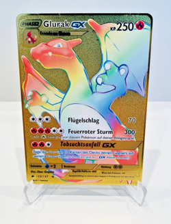 Pokemon Karte Glurak GX Gold Metallkarte – Rainbow Fan-Edition – Geschenkidee - Image 1