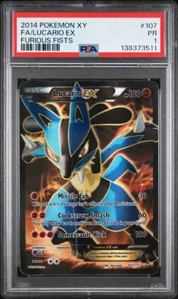 2014 POKEMON XY FURIOUS FISTS #107 FULL ART/LUCARIO EX PSA 1 - Image 1