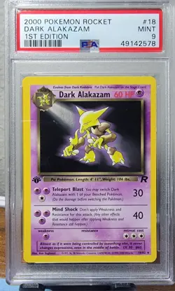 First Edition 2000 Pokemon Team Rocket 18/82 Dark Alakazam PSA Mint 9 - Image 1