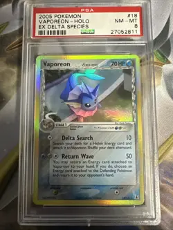2005 POKEMON EX DELTA SPECIES VAPOREON #18 RARE HOLO FOIL PSA 8 NM #41361942 - Image 1