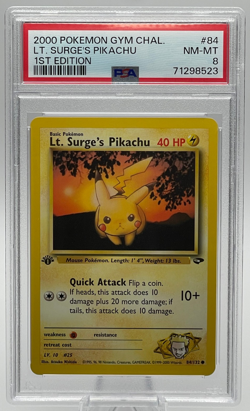 2000 POKEMON GYM CHALLENGE #84 LT. SURGE'S PIKACHU 1ST EDITION PSA 8 NM-MT - Image 1