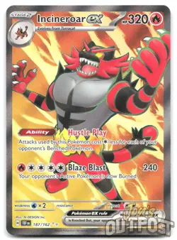 Incineroar ex 187/162 Ultra Rare Temporal Forces Pokemon NM - Image 1