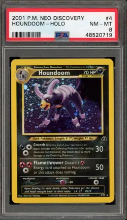 Pokemon Houndoom Neo Discovery Unlimited Holo Rare #4 PSA 8 - Image 1