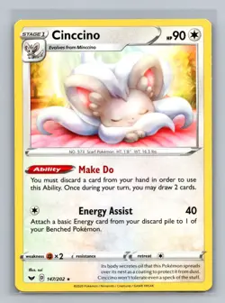 Cinccino 147/202 Rare Sword & Shield Pokemon Near Mint - Image 1