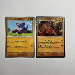 Pokemon TCG Surging Sparks Hisuian Arcanine & Growlithe 100/167 Cosmos Holo - Image 1