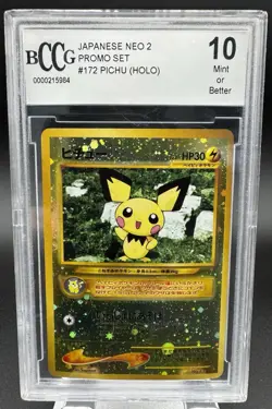 2000 Pokemon JP Neo Pichu Holo #172 Reverse Foil Promo Graded BCCG 10 - Image 1