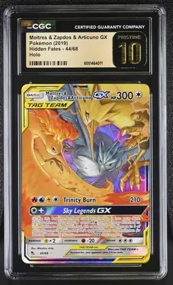 PRISTINE CGC 10 MOLTRES ZAPDOS & ARTICUNO GX 44 HIDDEN FATES SUN & MOON POKEMON - Image 1