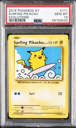 2016 POKEMON XY EVOLUTIONS #111 SURFING PIKACHU PSA 10 - Image 1