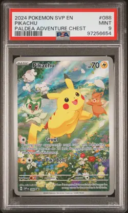 2024 POKEMON SVP EN-SV BLACK STAR PROMO PALDEA ADVENTURE CHEST PIKACHU PSA 9 - Image 1