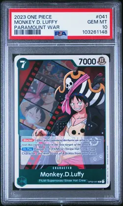 2023 ONE PIECE OP02 041 MONKEY D LUFFY PSA 10 LOW POP PARAMOUNT WAR #41 - Image 1