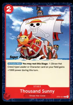 One Piece Super Pre-Release Gold Stamp ST01-017 Thousand Sunny English Card - Image 1