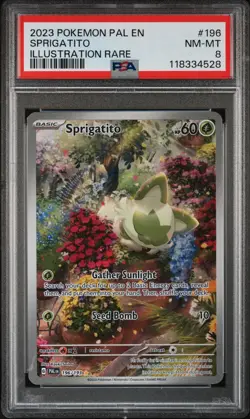 2023 POKEMON PAL EN-PALDEA EVOLVED ILLUSTRATION RARE #196 SPRIGATITO PSA 8 - Image 1