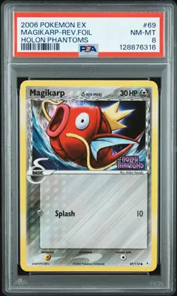 2006 POKEMON EX HOLON PHANTOMS #69 MAGIKARP-REVERSE FOIL PSA 8 - Image 1