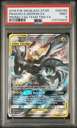 2019 POKEMON SM BLACK STAR PROMO #SM168 PIKACHU & ZEKROM GX PROMO TAG TEAM PSA 9 - Image 1