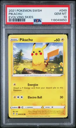 2021 POKEMON SWORD & SHIELD EVOLVING SKIES #049 PIKACHU PSA 10 - Image 1