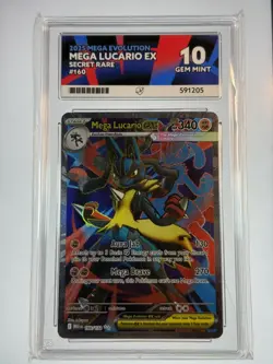 Mega Lucario EX 160/132 Mega Evolution ACE 10 Gem Mint Pokemon Perfect Subgrades - Image 1