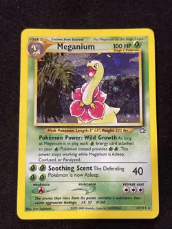 Pokemon TCG Meganium Neo Genesis Holo Unlimited Rare Card 11/111 SWIRL bot left - Image 1