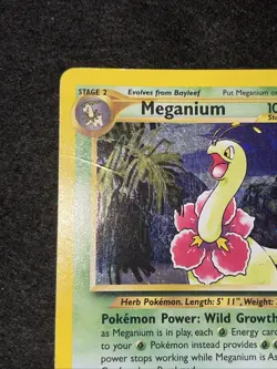 Pokemon TCG Meganium Neo Genesis Holo Unlimited Rare Card 11/111 SWIRL bot left - Image 3