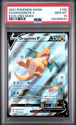 2021 POKEMON SWORD & SHIELD EVOLVING SKIES #192 FULL ART/DRAGONITE V PSA 10 - Image 1