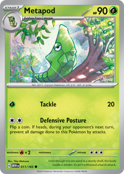 Metapod 011/165 Common 151 Pokemon Reverse Holo Near Mint - Image 1