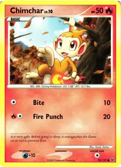 Pokemon TCG Chimchar Lv.10 Platinum 70/127 Regular Common Card LP - Image 1
