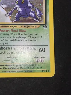 Heracross Neo Genesis Holo Card 6/111 SWIRL above pincers - Image 5