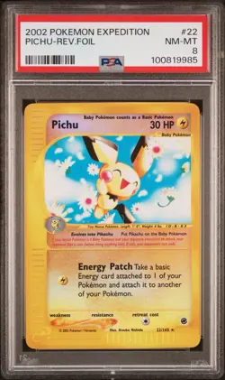 PICHU 22/165 PSA 8 2002 EXPEDITION E READER REVERSE HOLO POKEMON CARD ENGLISH - Image 1