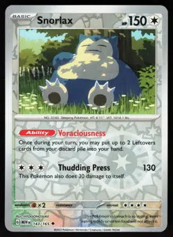 Snorlax 143/165 Uncommon 151 Pokemon Reverse Holo Near Mint - Image 1