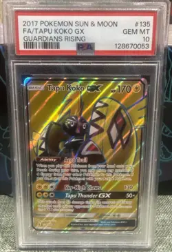 2017 POKEMON SUN & MOON GUARDIANS RISING #135 FULL ART/TAPU KOKO GX PSA 10 - Image 1