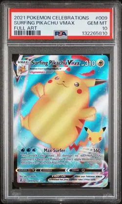 2021 POKEMON CELEBRATIONS #009 FULL ART/SURFING PIKACHU VMAX PSA 10 - Image 1