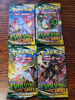 Evolving Skies Pokemon TCG Booster Packs Complete Art Set 4 Packs FACTORY SEALED - Image 1