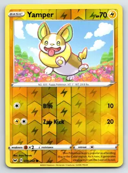 Pokemon Common Yamper 074 SWSH01 Sword & Shield Base Set Reverse Holo 074/202 NM - Image 1