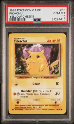 1999 POKEMON GAME #58 PIKACHU YELLOW CHEEKS PSA 10 - Image 1