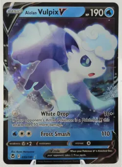 Alolan Vulpix V 033/195 Ultra Rare Holo Silver Tempest Pokemon TCG NM - Image 1