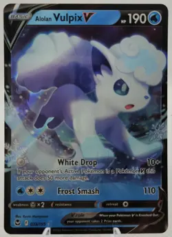Alolan Vulpix V 033/195 Ultra Rare Holo Silver Tempest Pokemon TCG NM - Image 3