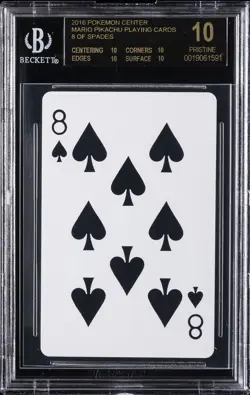 2016 MARIO PIKACHU PLAYING CARDS POKEMON CENTER 8 OF SPADES BGS 10 BLACK LABEL - Image 1
