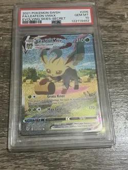 PSA 10 Gem Mint Leafeon VMAX #205/203 Evolving Skies Secret Rare Alt Art Pokemon - Image 1