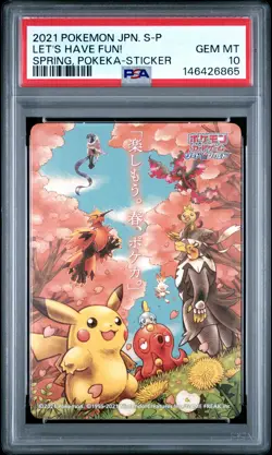 2021 POKEMON JAPANESE S PROMO STICKER LET'S HAVE FUN! SPRING, POKEKA PSA 10 - Image 1