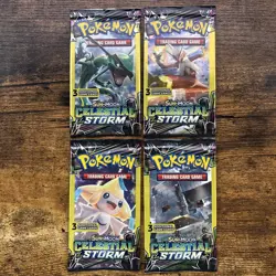 Pokemon Sun & Moon Celestial Storm 3 Card Booster Pack ART SET - 4 Packs - Image 1