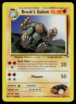 Pokemon Card Gym Heroes Brock's Golem 20/132 Unlimited Rare - Image 1