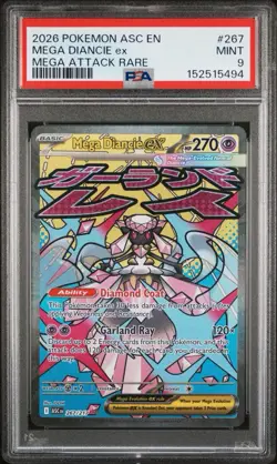 2026 POKEMON ASC EN-ASCENDED HEROES MEGA ATTACK RARE #267 MEGA DIANCIE EX PSA 9 - Image 1